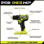 RYOBI ONE+ HP 18V Brushless Cordless Compact 3-Tool Combo Kit (Drill/Driver, Impact Driver, Impact Wrench) thumbnail 3