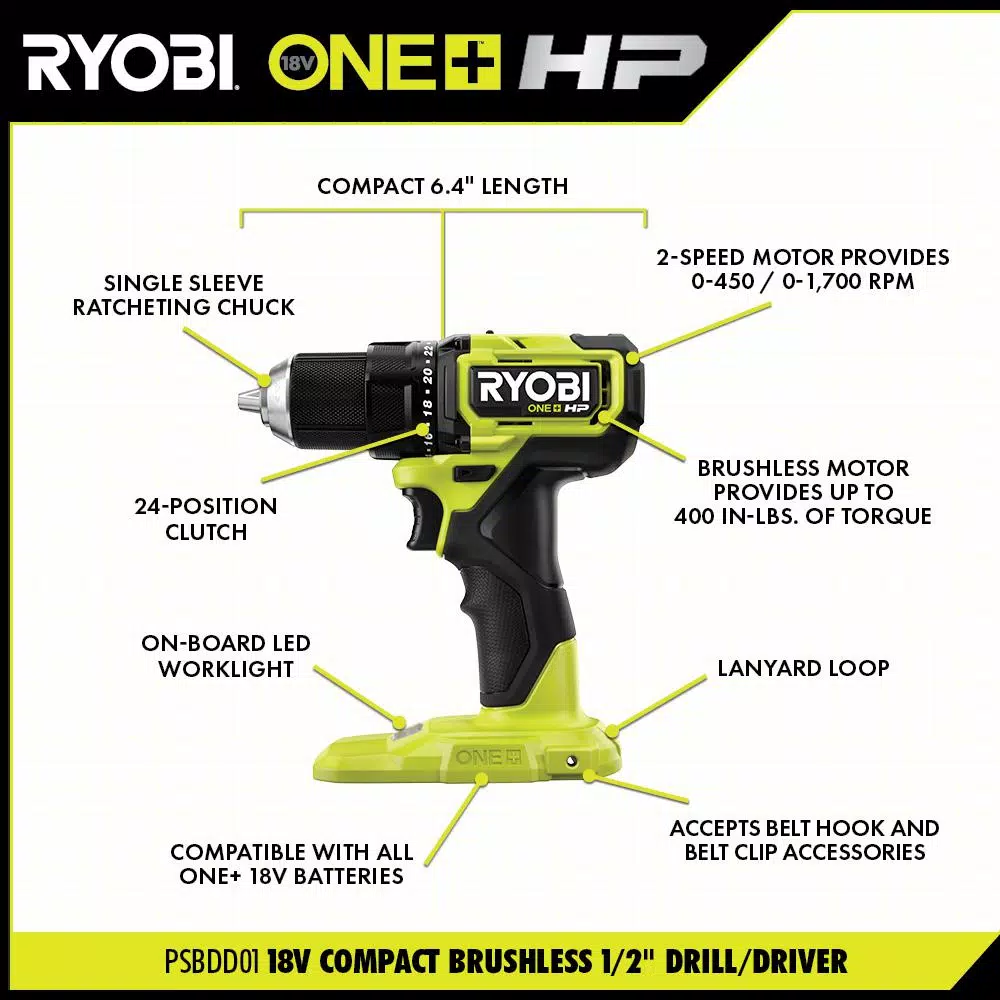 RYOBI ONE+ HP 18V Brushless Cordless Compact 3-Tool Combo Kit (Drill/Driver, Impact Driver, Impact Wrench)