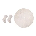 Unbranded 48 in. White Plush Tree Skirt and 2 Stockings Set with Snowflake Embroidery and Beaded Design thumbnail 1