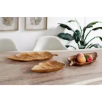 LITTON LANE Large Rustic Leaf-Shaped Natural Teak Wood Serving Trays, Set of 3 thumbnail 1