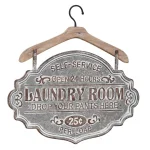 LITTON LANE Farmhouse Whitewashed Wood and Silver Metal Laundry Room Decorative Sign thumbnail 1