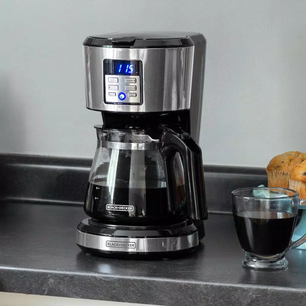 BLACK+DECKER 12-Cup Silver Accents Programmable Drip Coffee Maker with Vortex Technology