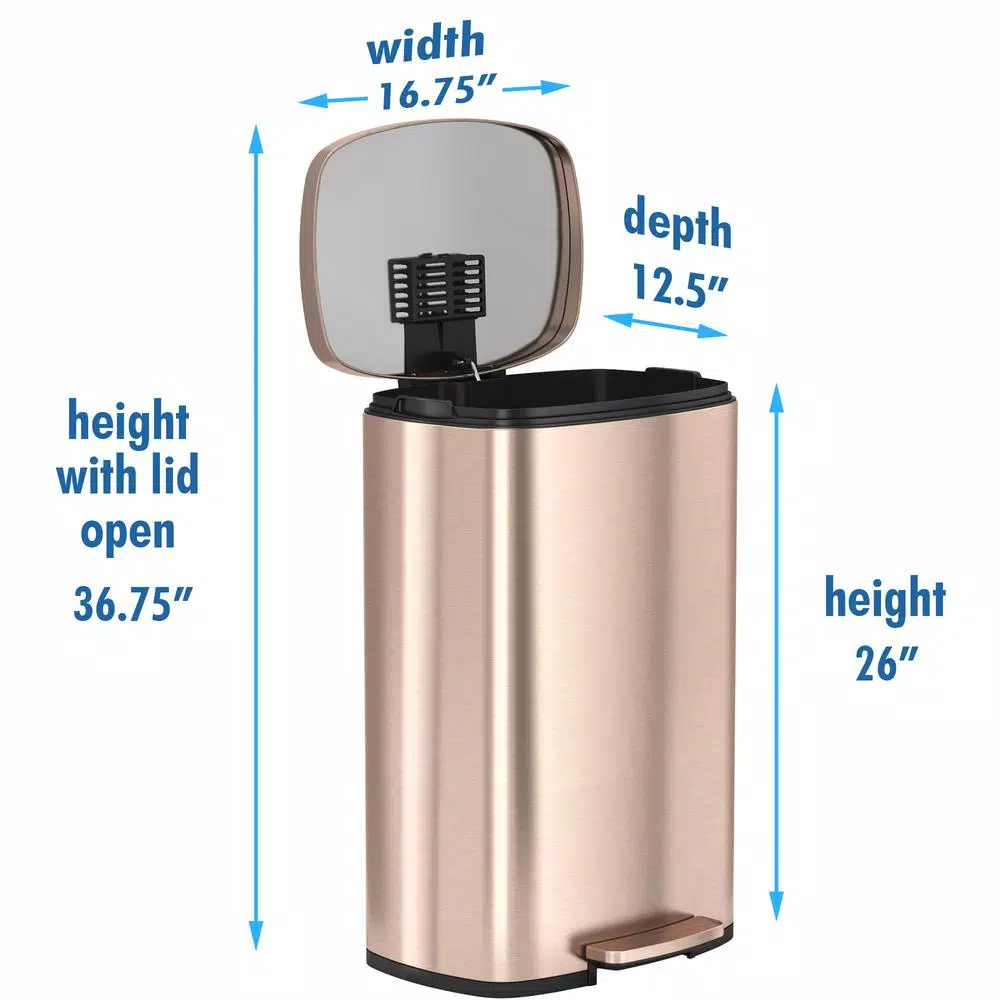 iTouchless SoftStep 13.2 Gallon Rose Gold Stainless Steel Step Trash Can with Odor Control and Removable Inner Bucket