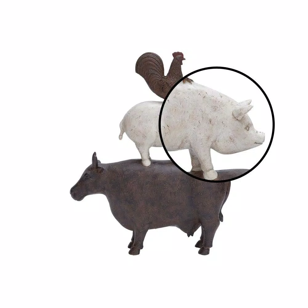LITTON LANE Polystone Stacked Barnyard Animals Sculpture - Rustic Farmhouse Decor
