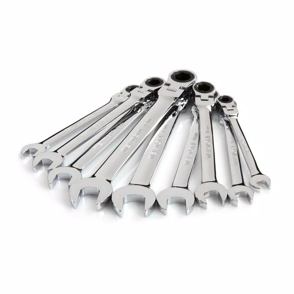 TEKTON 9-Piece Metric Flex-Head Ratcheting Combination Wrench Set, 8-16 mm