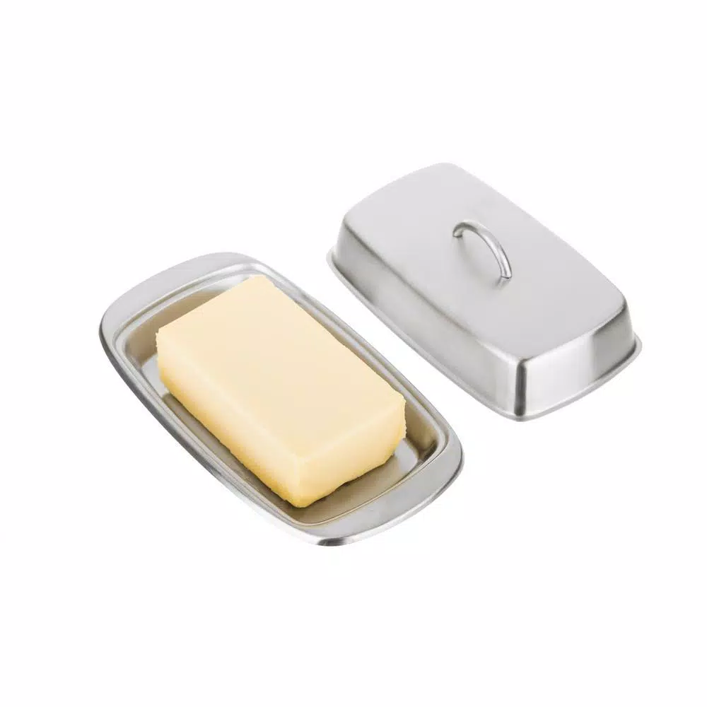 Jiallo Stainless Steel Butter Dish with Lid, Modern Rectangular Food Storage Tray