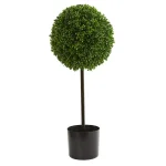 Nearly Natural 2.5 ft. UV Resistant Artificial Boxwood Ball Topiary Tree with Black Pot thumbnail 1