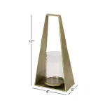LITTON LANE Large Modern Gold Metal Triangular Candle Holder with Textured Hurricane Glass thumbnail 4
