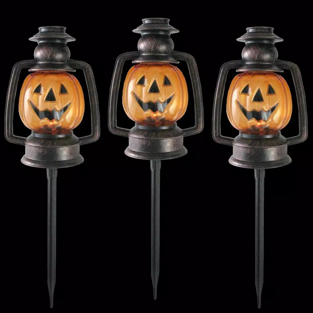 Northlight 16.5 in. Flickering Pumpkin Halloween Pathway Lantern Markers, Set of 3