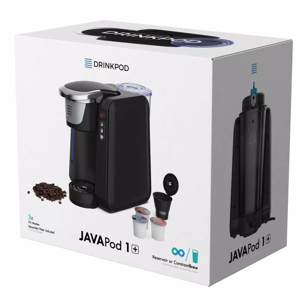 DRINKPOD JAVAPod 1 Single Serve K-Cup Coffee Maker, Refillable Reservoir or In-Line Water Connection, Black