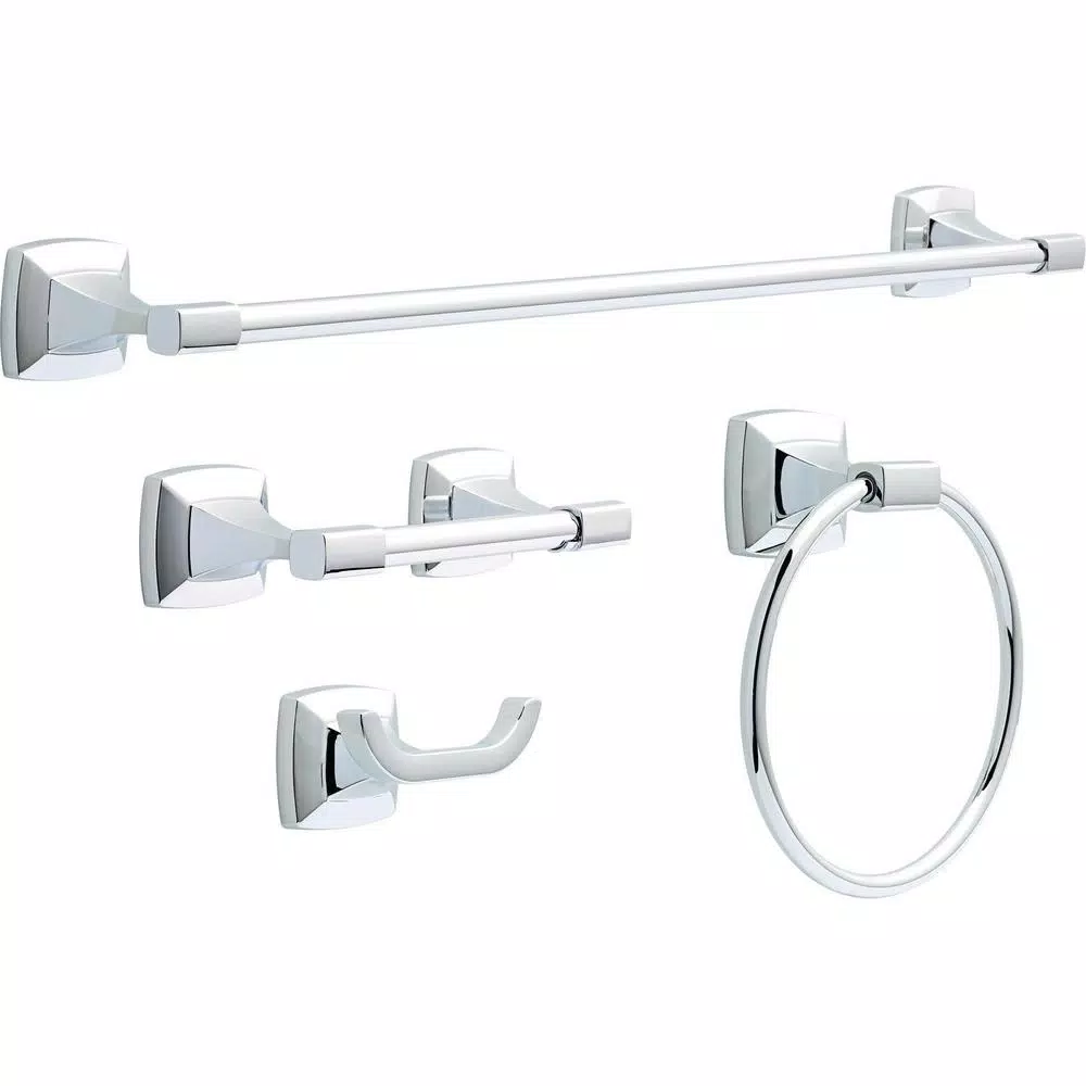 Delta Portwood 4-Piece Polished Chrome Bath Accessory Set with 24 in. Towel Bar