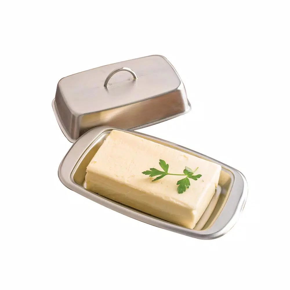 Jiallo Stainless Steel Butter Dish with Lid, Modern Rectangular Food Storage Tray