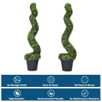 Costway Artificial Boxwood Spiral Topiary Tree Set of 2 - Indoor/Outdoor Decorative Plants with Cement Pot thumbnail 2