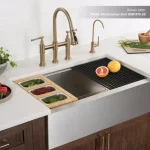 KRAUS Workstation Kitchen Sink Accessory Set: Bamboo Serving Board & 3 Stainless Steel Prep Bowls thumbnail 5