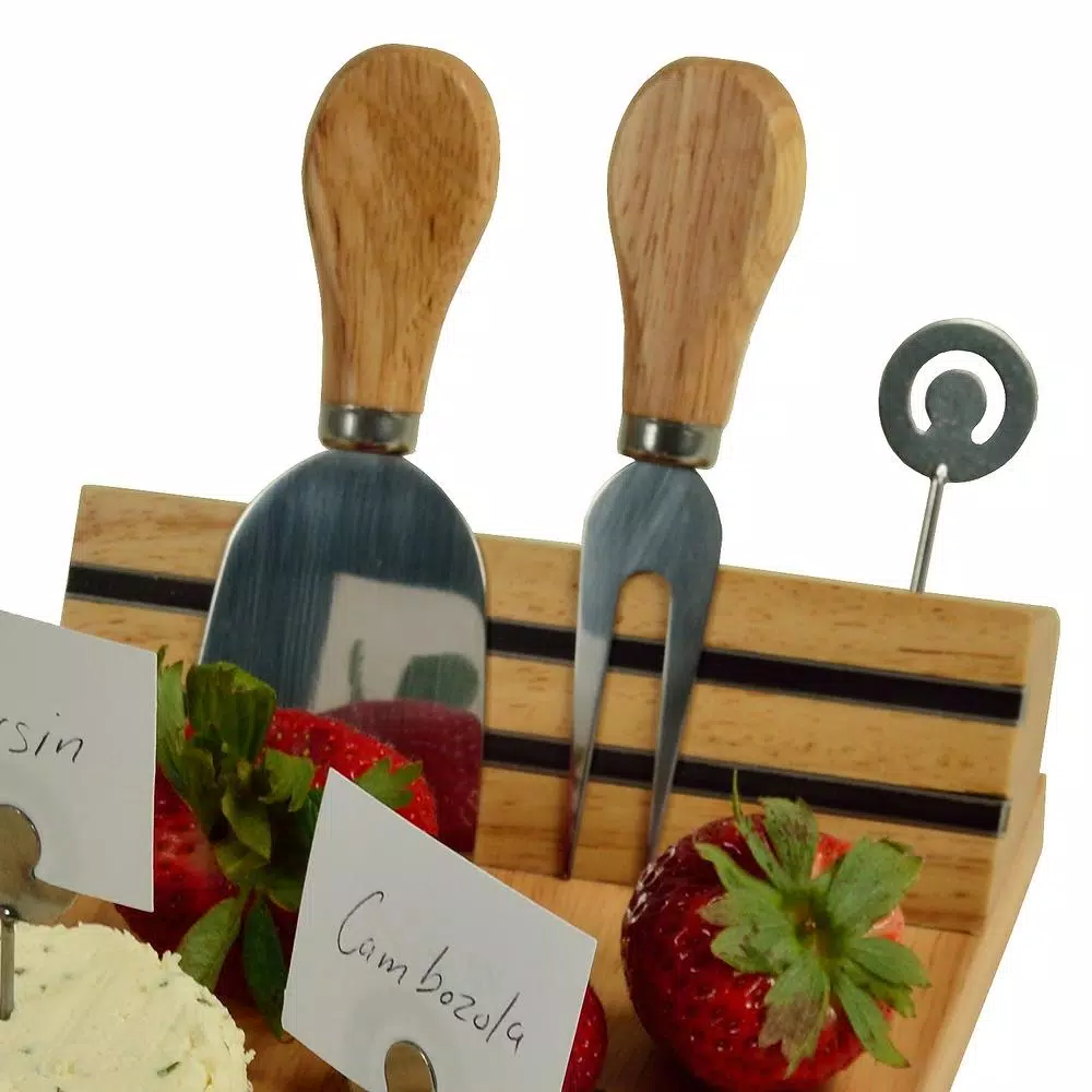 Unbranded Picnic at Ascot Windsor Hardwood Cheese Board Set with Ceramic Bowl, 4 Tools, and Markers