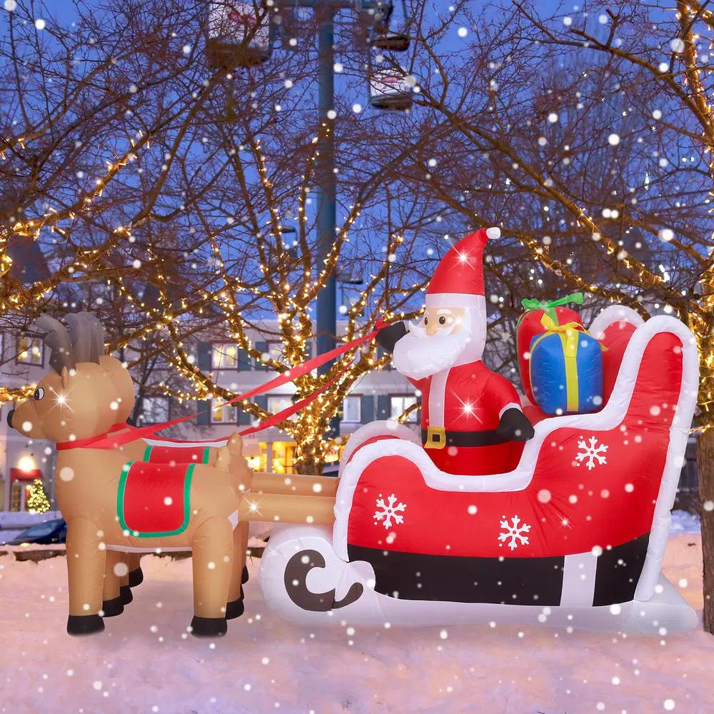 JOYDECOR 5 ft. Santa Claus on Sleigh with 2 Reindeer Christmas Inflatable Outdoor Decoration with LED Lights