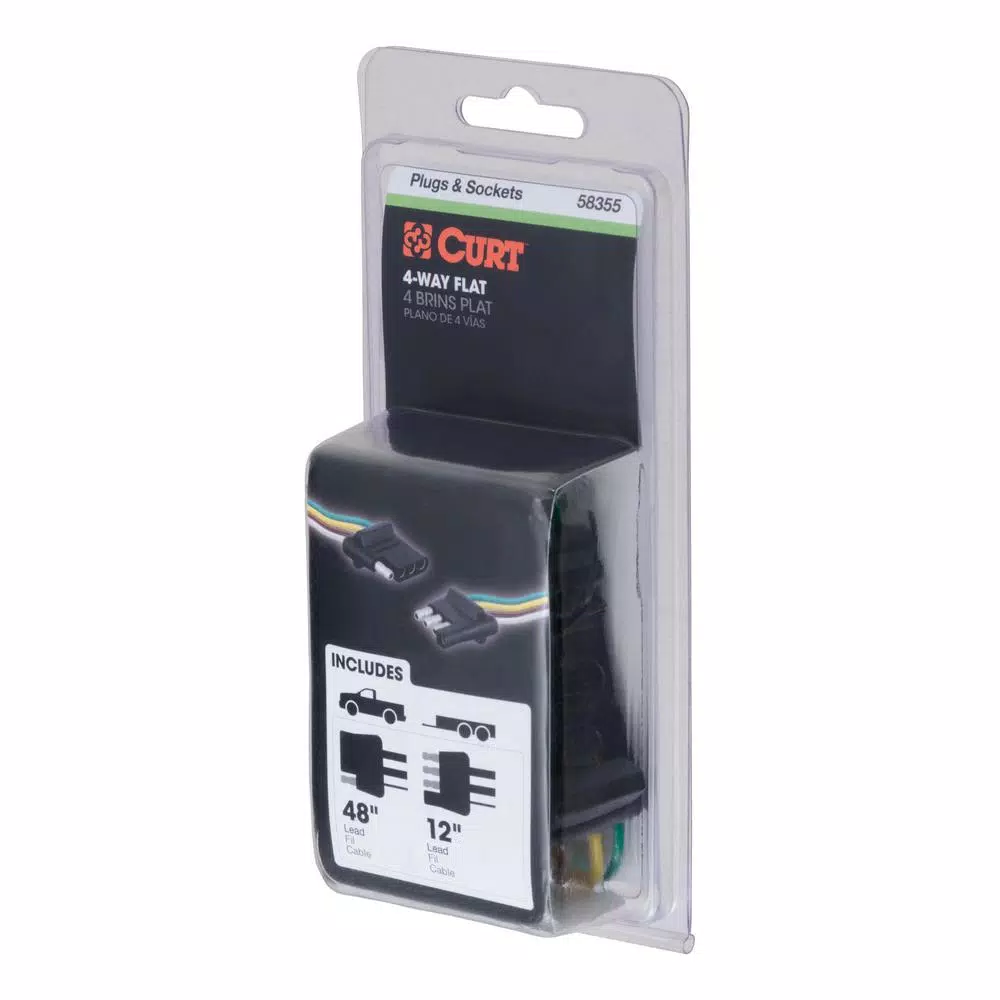 CURT 4-Way Flat Trailer Connector Kit with 12" and 48" Wires