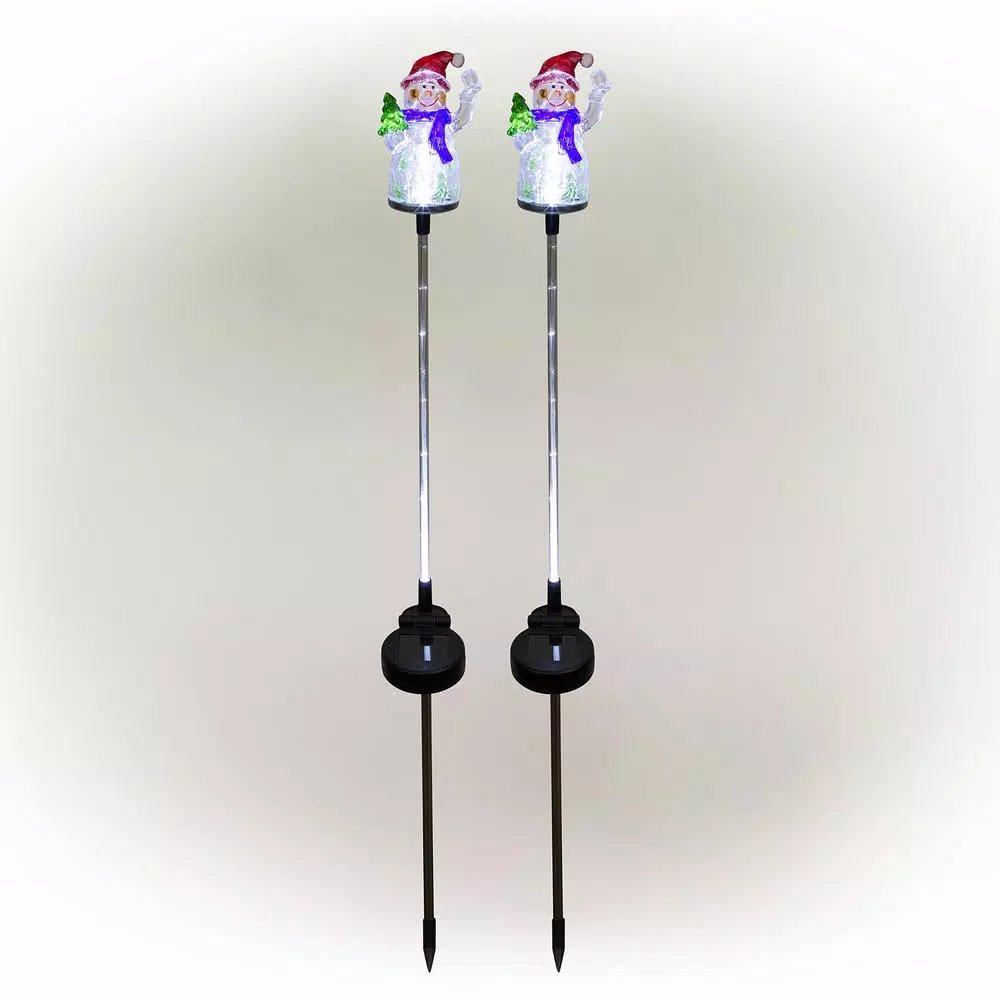 Alpine Corporation Solar Snowman Garden Stakes with Fiber Optic LED Lights, Set of 2