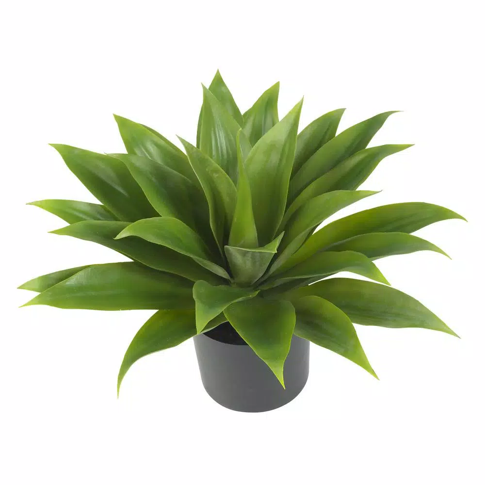 Nearly Natural 25 in. Green Agave Silk Plant with Gray Plastic Container