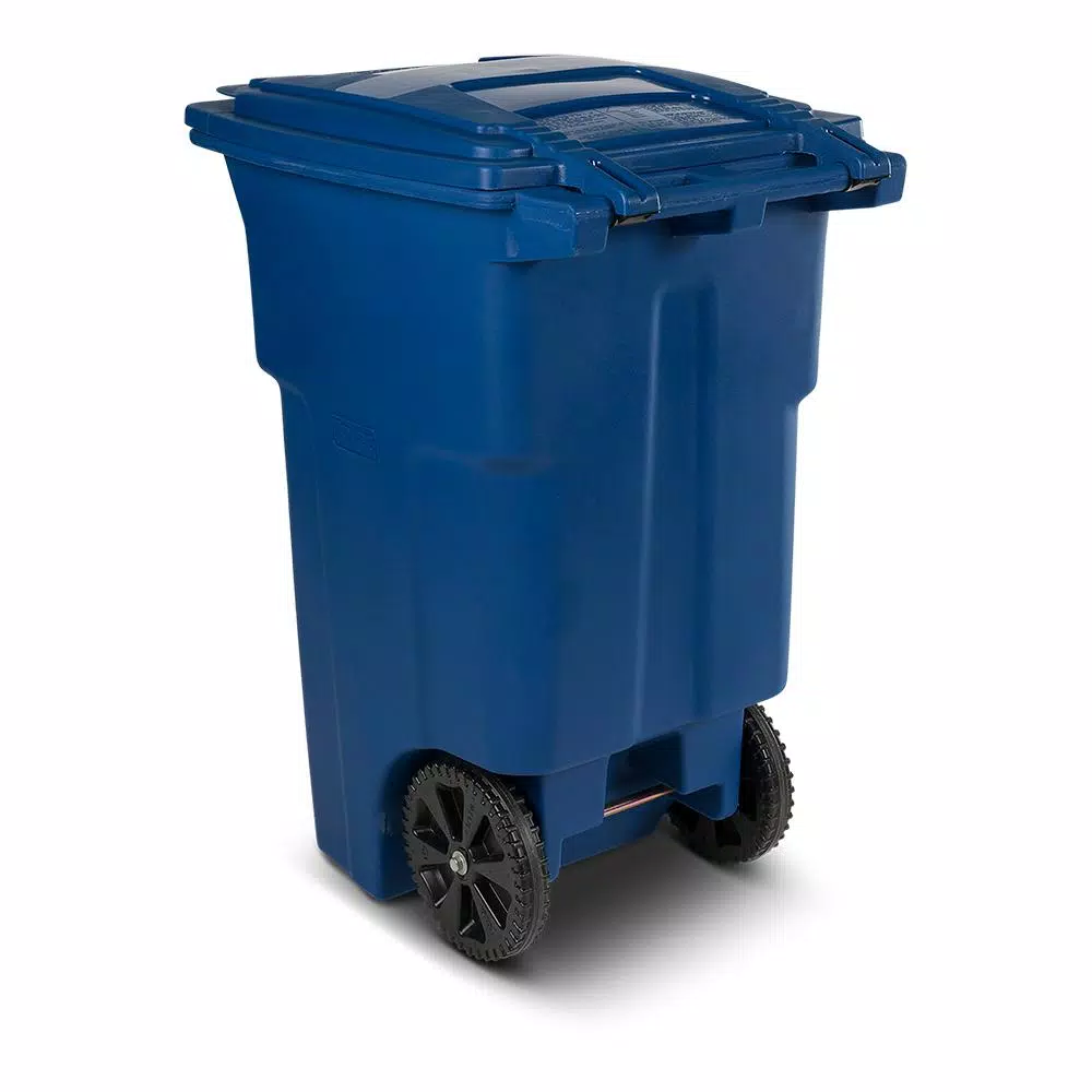 Toter 64 Gallon Blue Rollout Recycling Container with Attached Hinged Lid