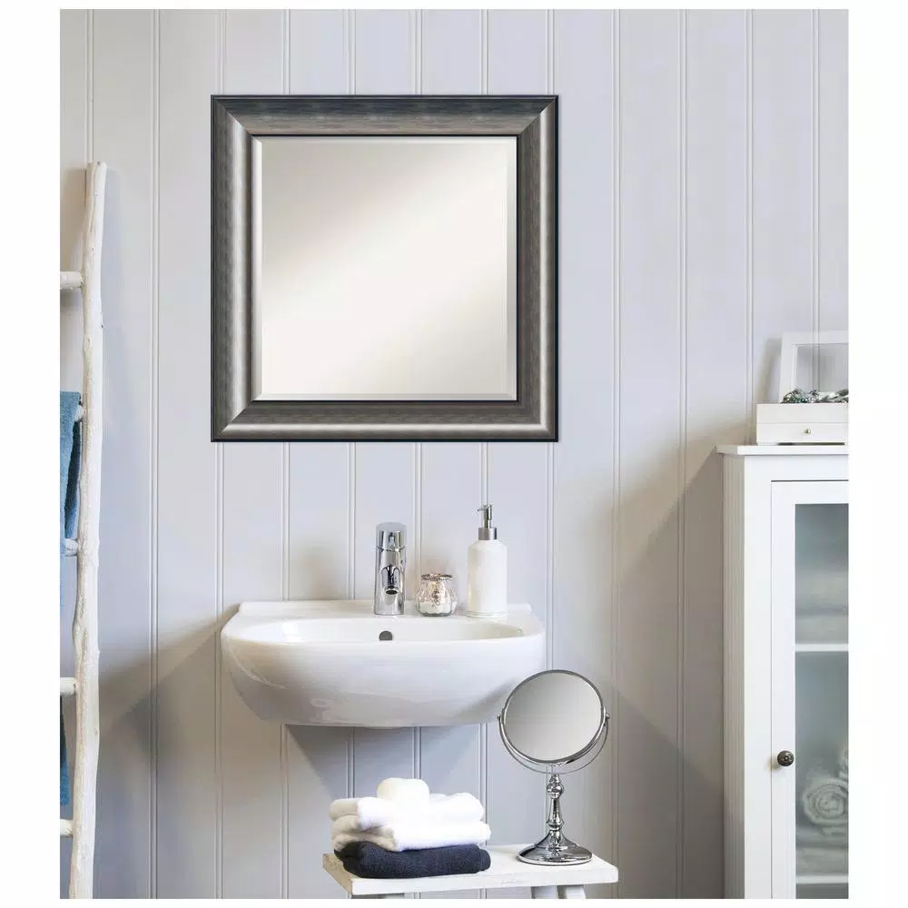 Amanti Art Quicksilver Scoop 25.75 in. x 25.75 in. Square Bathroom Vanity Wall Mirror, Silver