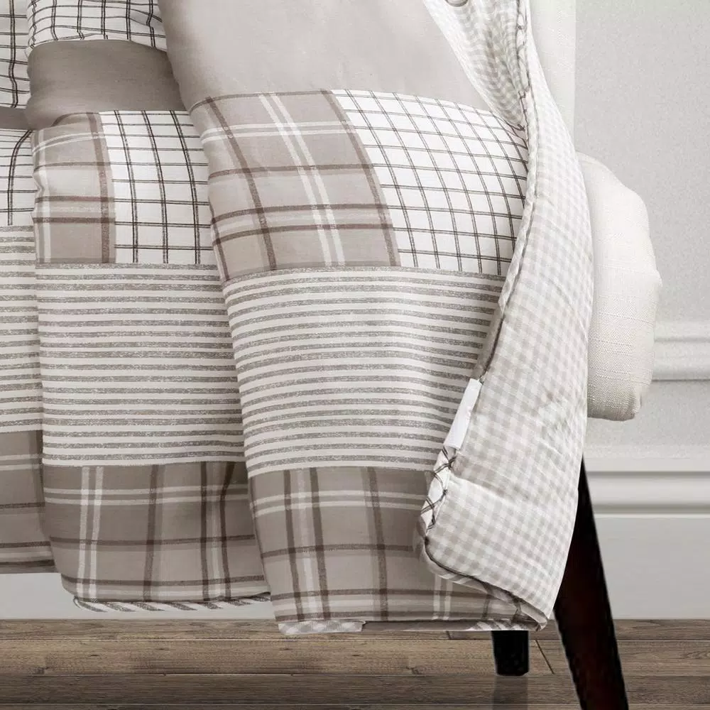 Lush Decor Greenville Taupe Reversible Plaid Cotton Throw Blanket