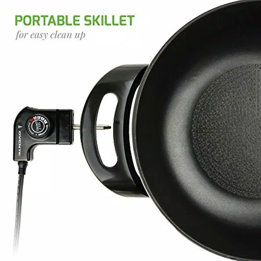 Ovente 13-Inch Non-Stick Electric Skillet with Tempered Glass Lid and Adjustable Temperature Control, Black