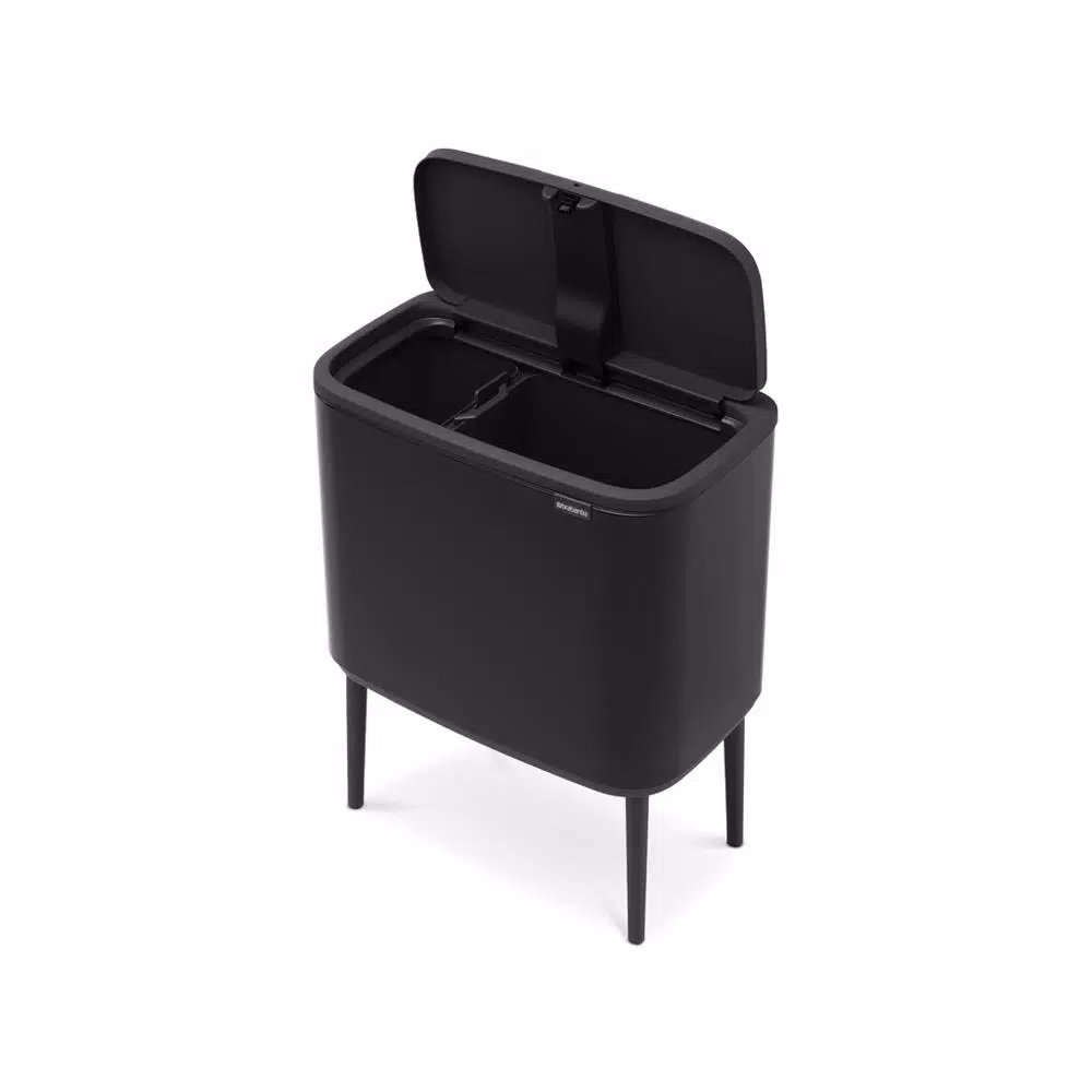 Brabantia Bo Touch 9.5 Gallon Dual Compartment Matte Black Steel Rectangular Touch Top Trash Can