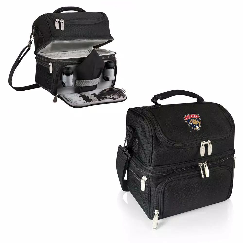 Picnic Time Pranzo Florida Panthers Black Insulated Lunch Bag and Picnic Tote with Cutlery Set