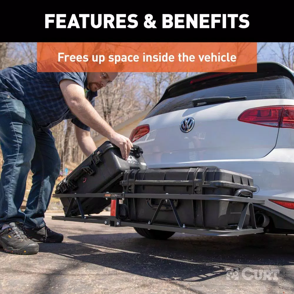 CURT 48 in. x 20 in. Steel Basket Style Hitch Cargo Carrier, 500 lb. Capacity, 2 in. Receiver with Adapter