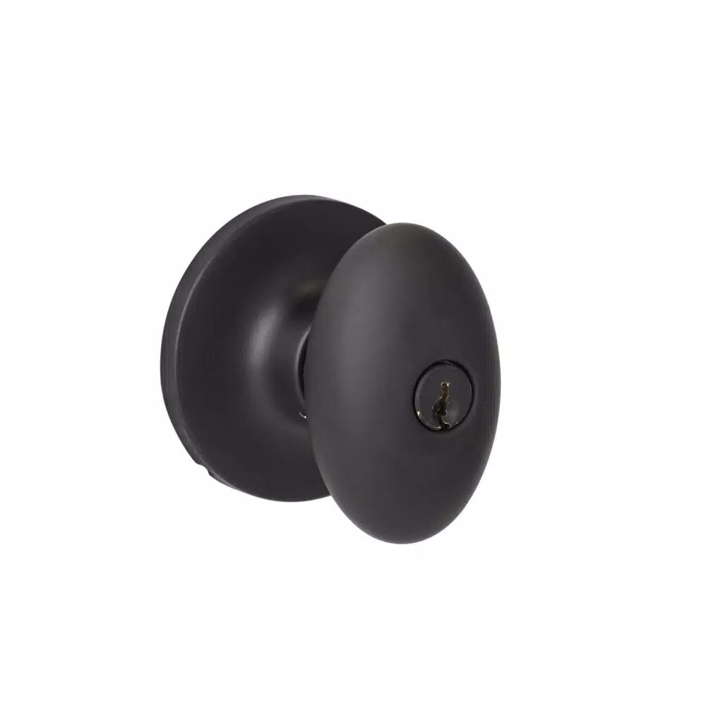 Sure-Loc Hardware Arapaho Flat Black Egg Style Keyed Entry Doorknob, Brass Construction