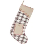 VHC Brands 20 in. Amory Ivory and Plaid Cotton Farmhouse Christmas Stocking with Pocket thumbnail 1
