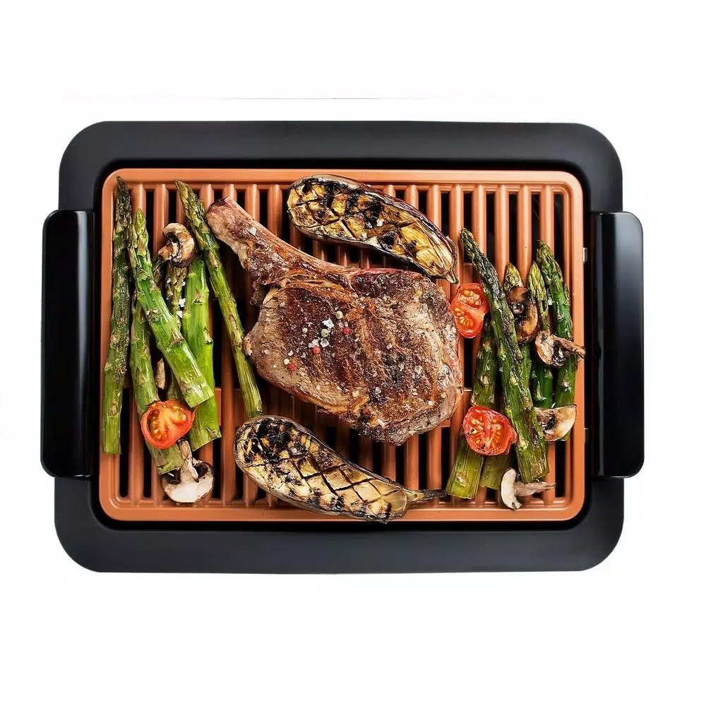 Gotham Steel Smokeless Indoor Grill, 234 sq. in. Non-Stick Ti-Ceramic Countertop Grill, Black/Copper