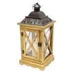 Gerson 17.5 in. Rustic Wooden Lantern with Brown Metal Top and LED Flameless Pillar Candle with Timer thumbnail 2