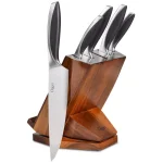 Ozeri 6-Piece Japanese Stainless Steel Knife Set with Rotating Acacia Wood Block and Tablet Holder thumbnail 4