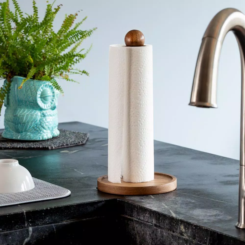 Honey-Can-Do Acacia Wood Paper Towel Holder - Modern Natural Acacia & Steel Design