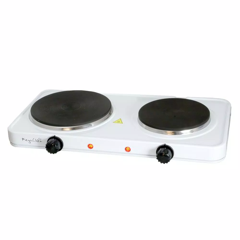 MegaChef 2-Burner Portable Electric Hot Plate Cooktop, 1700W, White