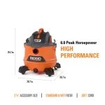 RIDGID 14 Gal. 6.0 Peak HP NXT Wet/Dry Shop Vacuum with 2.5 in. Locking Accessories thumbnail 4