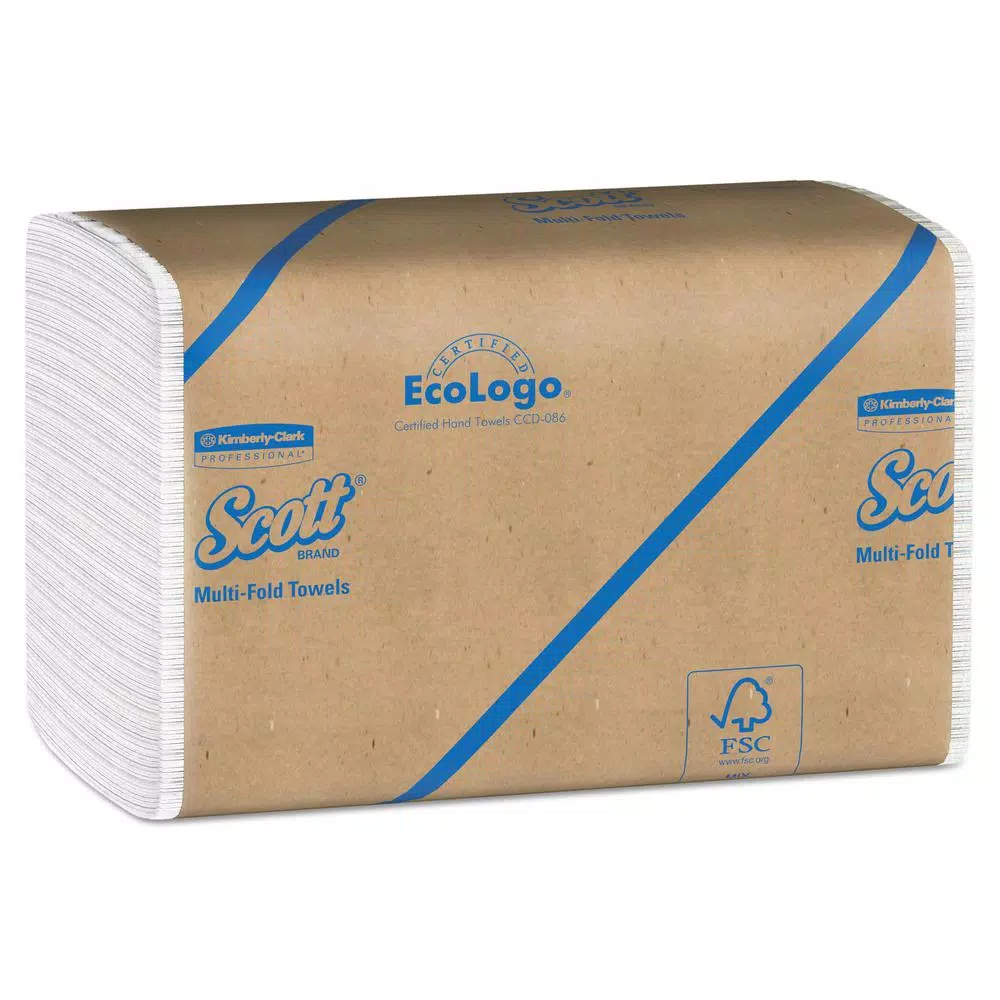 Scott Essential 100% Recycled Multi-Fold White Paper Towels, 250 Sheets per Pack, 16 Packs per Carton