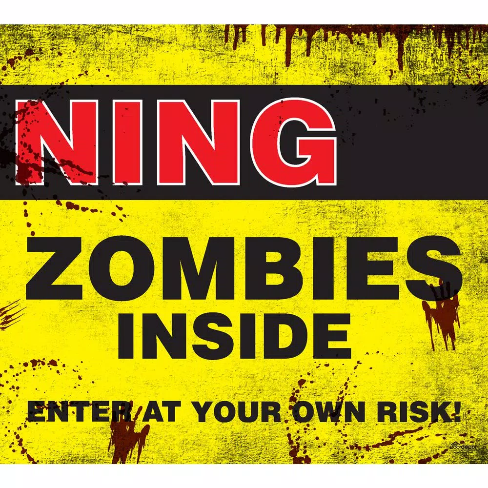 My Door Decor 7 ft. x 8 ft. Zombies Inside Halloween Garage Door Banner Mural