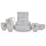 Stone Lain 32-Piece Porcelain Dinnerware Set, Gold Splash White Round Dishes for 8 thumbnail 1