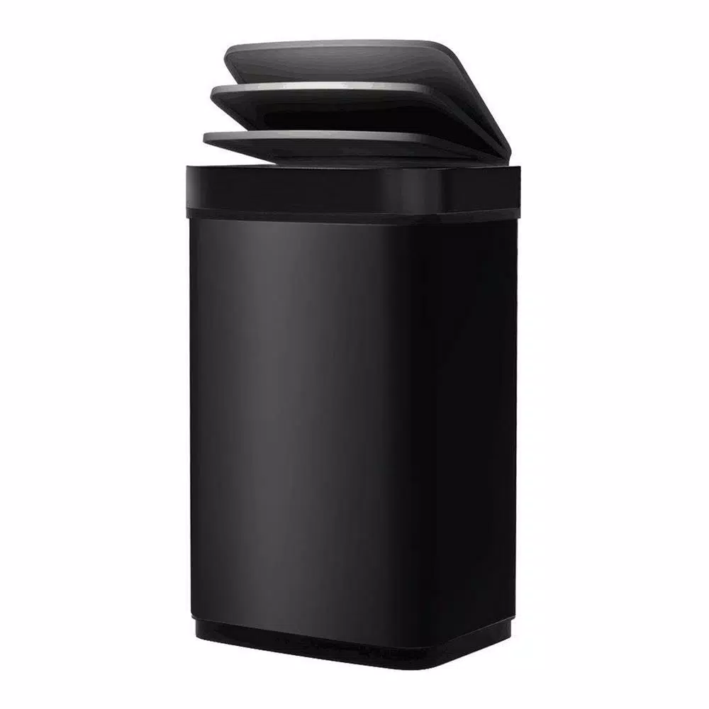 Boyel Living 13 Gallon Stainless Steel Sensor Trash Can - Touch-Free Rectangular Kitchen Bin with Black Lid