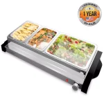NutriChef 27.6 in. 3-Burner Stainless Steel Electric Buffet Server Food Warming Tray thumbnail 5