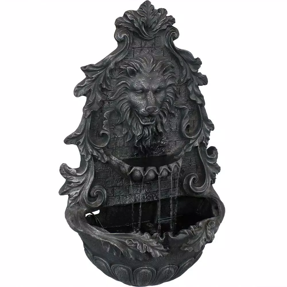 Sunnydaze Decor 30 in. Stoic Courage Lion Head Solar Wall Fountain with Battery Backup