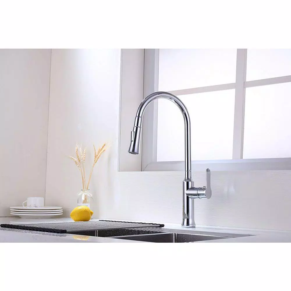Vanity Art Chrome Single-Handle Pull-Down Kitchen Faucet with 360 Degree Swivel Spout