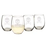Cathy's Concepts Skull & Crossbones 21 oz. Stemless Wine Glasses, Set of 4, Clear Glass thumbnail 4