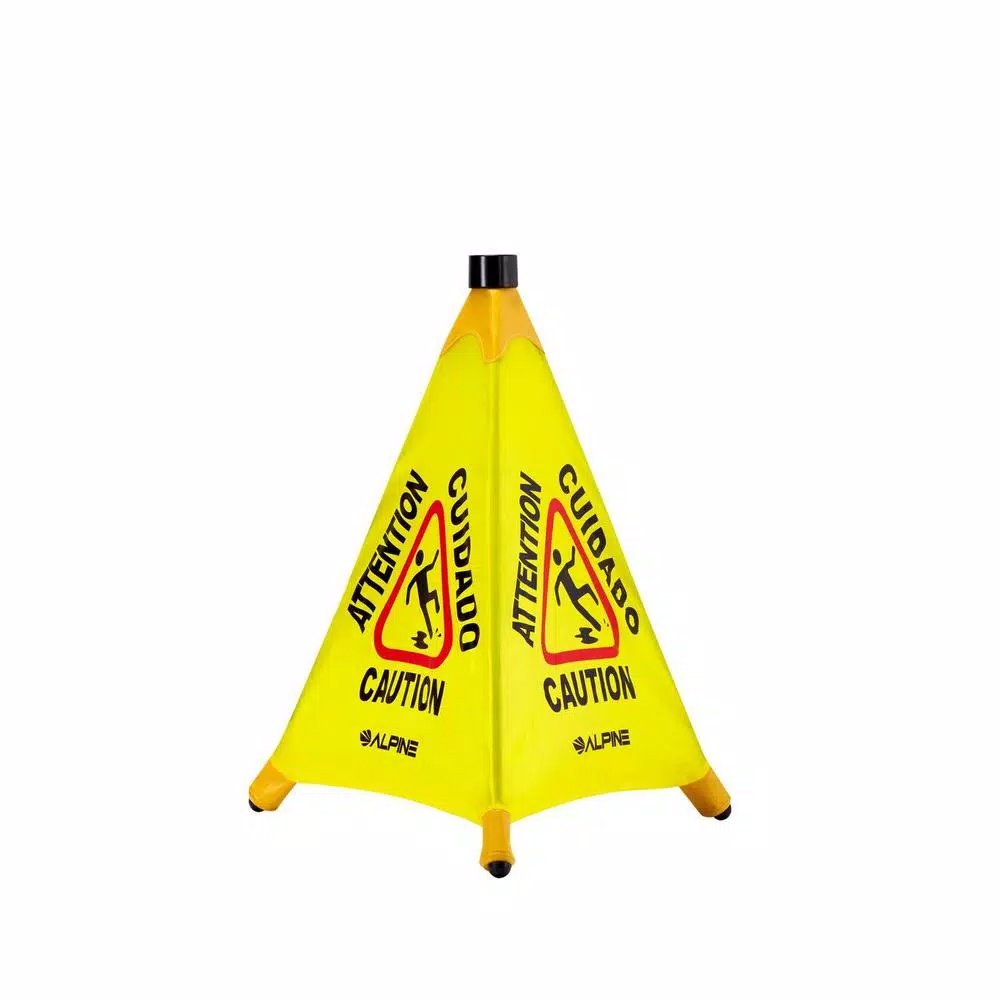Alpine Industries 20 in. Yellow Multi-Lingual Pop-Up Wet Floor Sign