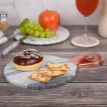 Creative Home Natural White Marble Cheese Serving Board with Stainless Steel Copper Trim Handle, 12.2 x 8 in. thumbnail 6