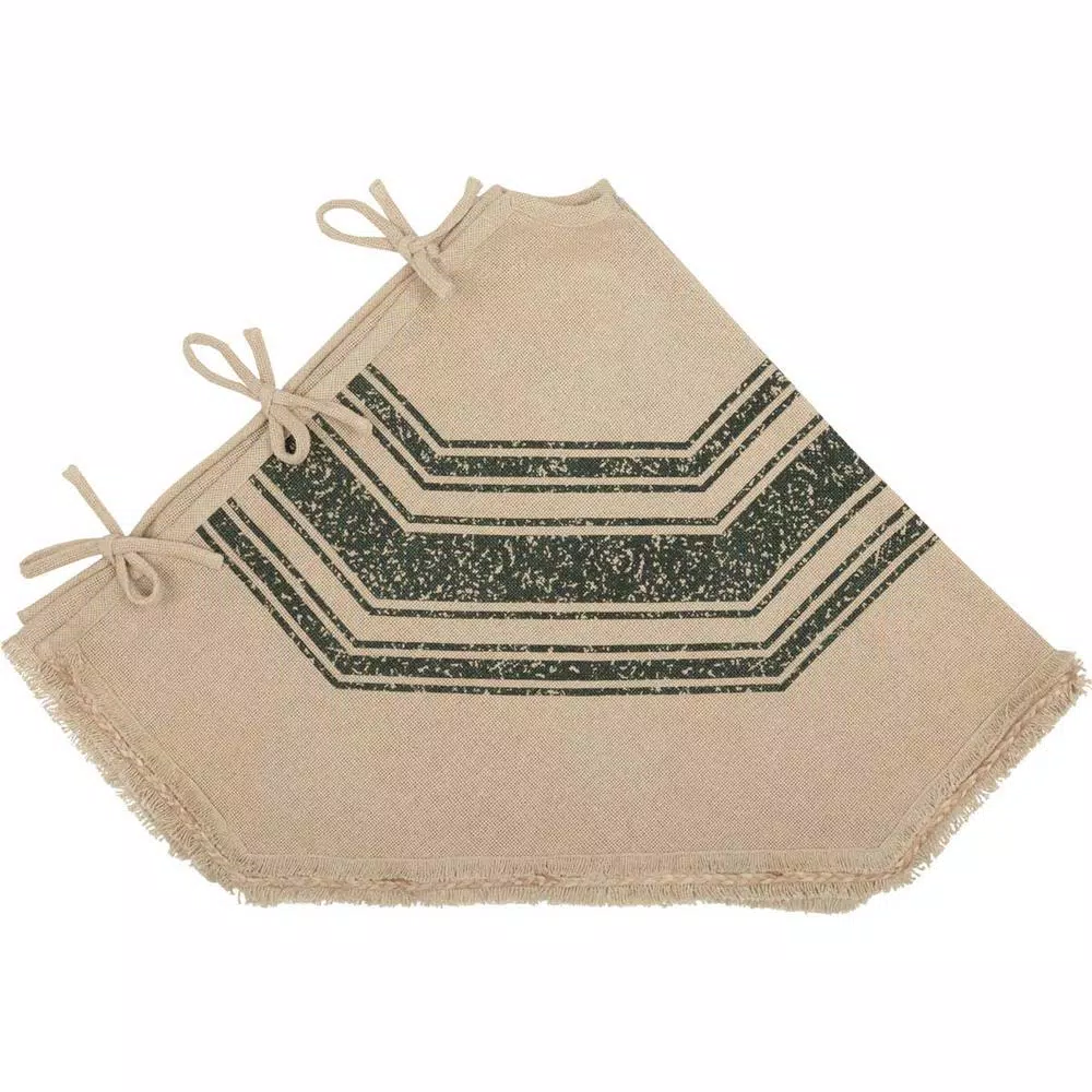 VHC Brands 48 in. Green Vintage Burlap Stripe Farmhouse Christmas Tree Skirt