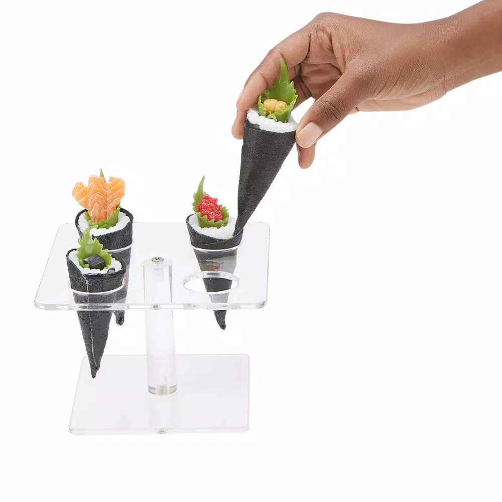 Mind Reader Clear Acrylic 4-Slot Food Display Stand - Square Ice Cream Cone & Sushi Roll Serving Tray